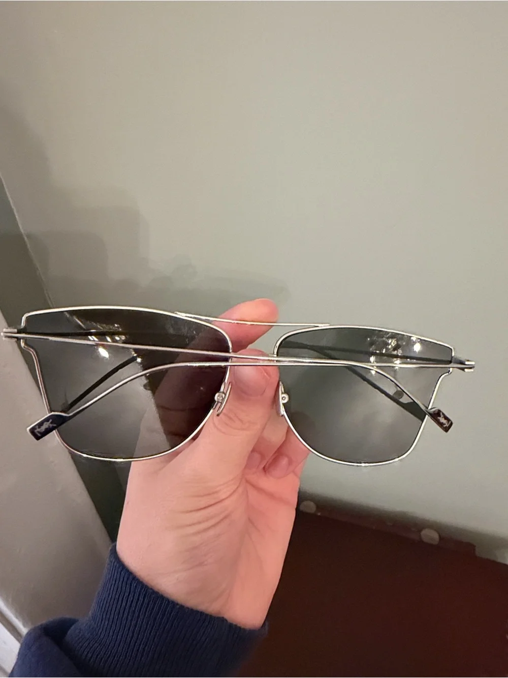 Saint Laurent Men's silver Frame Black Lens Aviator Sunglasses